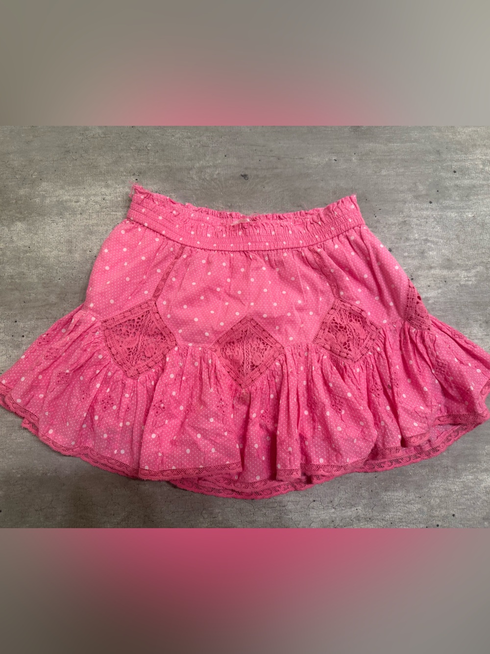 LoveShackFancy Pink Polka Dot Lace-Insert Skater Skirt